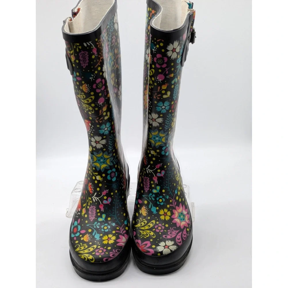 Western Chief Garden Play Rain Boots Womens 6 Black Floral Waterproof Tall